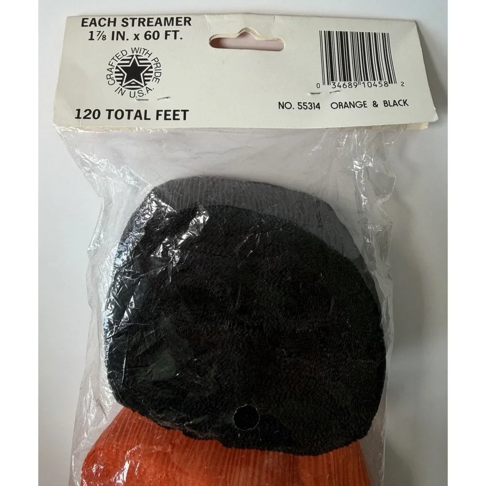 Vintage Beistle Halloween Crepe Paper Streamers Orange Black NIP 360 Ft